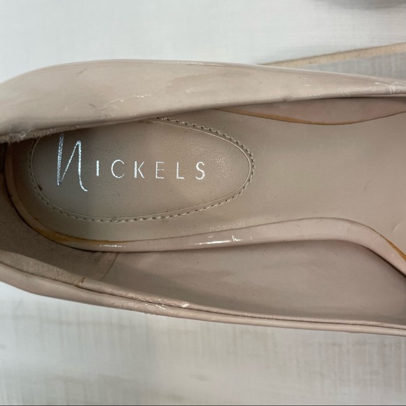 Nickels Nude Jay Criss Cross Peep Toe Vegan Heels Sz 7.5 Patent - Picture 6 of 9